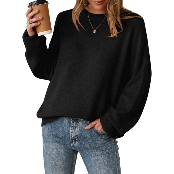 Tops - Women's Fashion Casual Black Sweaters Tops Style Wool Outfits Blend Crewneck